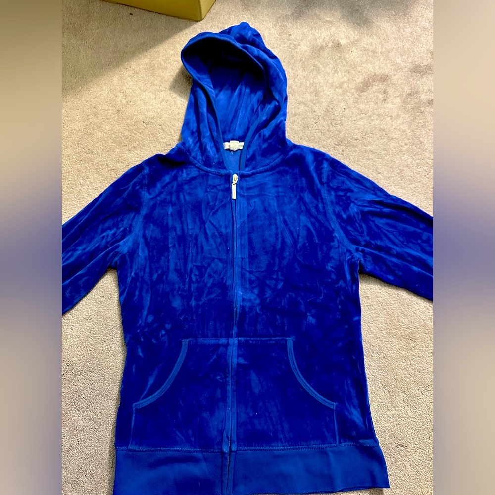 Zenana Outfitters Royal Blue Velvet Hoodie Zip Up size large